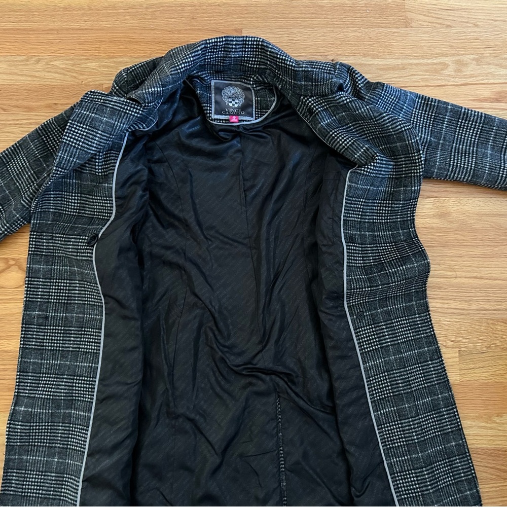 NWT Vince Camuto black and white plaid walker double breasted pea coat - Picture 4 of 8